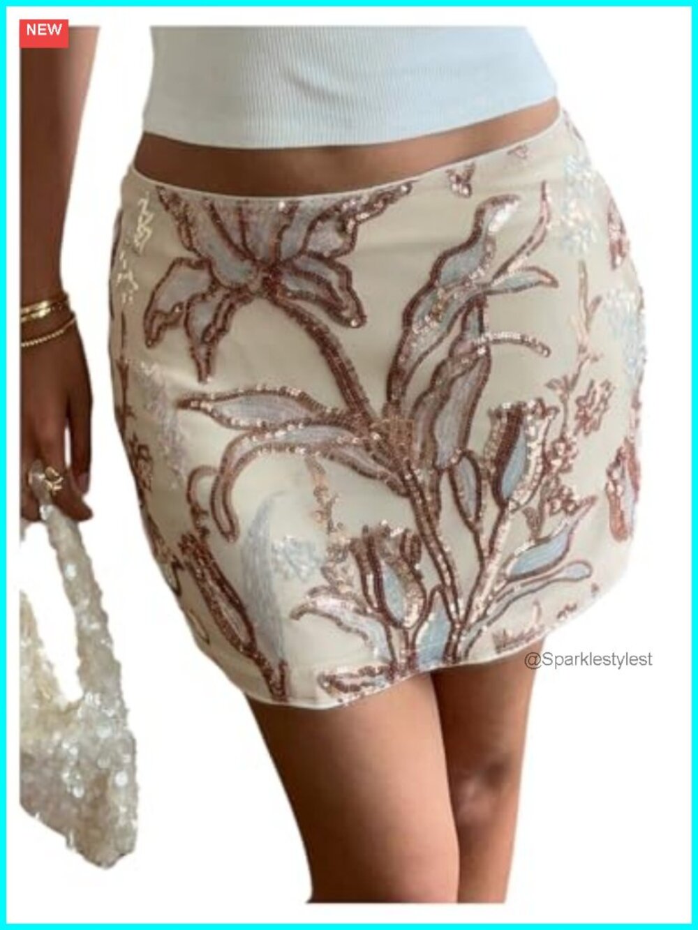 Sequin Mini Skirt Floral Bodycon Y2K Party Skirt Low Rise